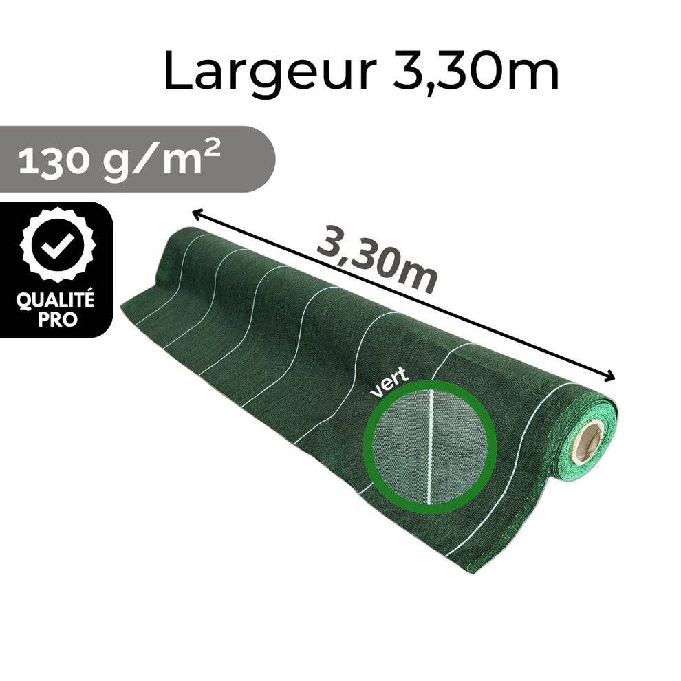 Toile de paillage 130g/m2 Longueur 10m Largeur 3,30m anti mauvaises herbes Geotextile Vert ZENLYS Grande Largeur 3M très épaisse - Image 1