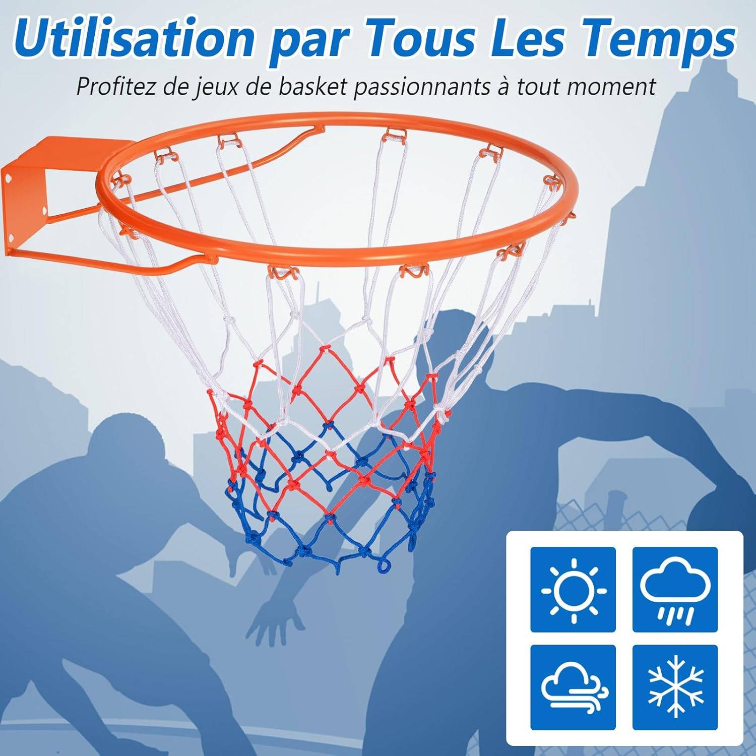 Panier Basket Polyester Filet Molti Panier De Basket Anneau 45 Cm Avec Filet Résistant – Idéal Intérieur/Extérieur, Pour Enfants Et Adultes