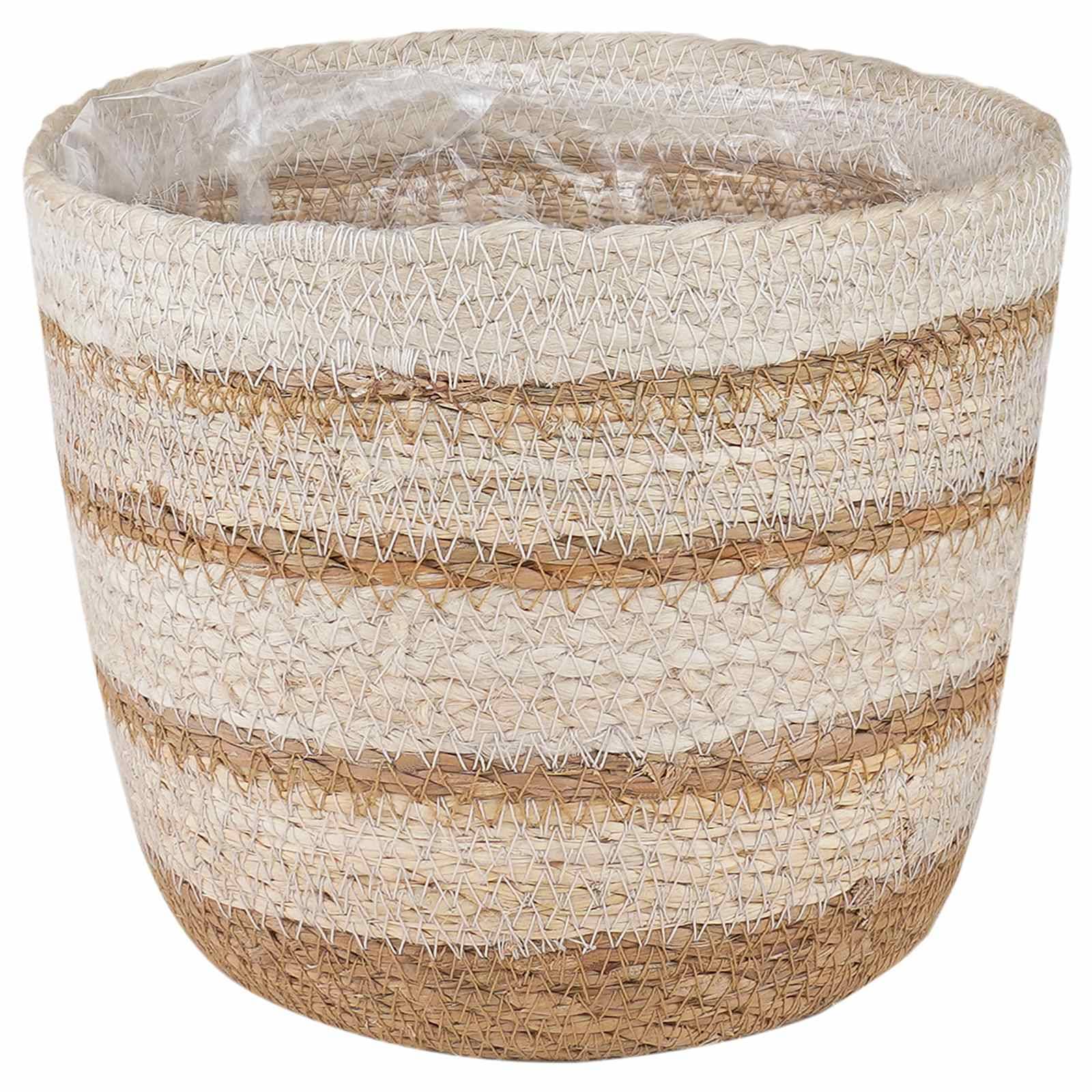 Paniers à plantes herbe de mer naturel blanc et beige 26 x 26 x 19 cm, Poids:0.94kg - PANGIVO - Image 4