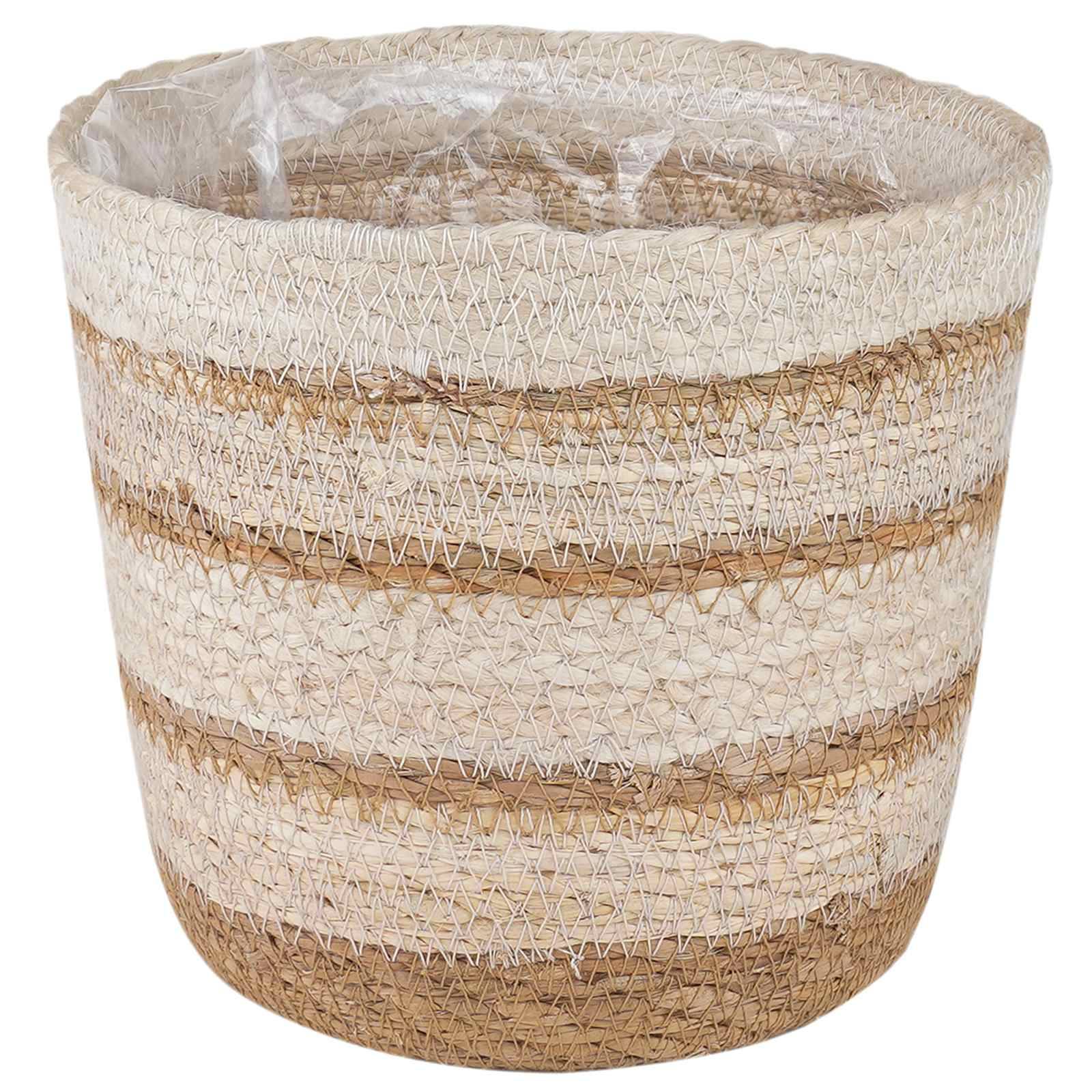 Paniers à plantes herbe de mer naturel blanc et beige 26 x 26 x 19 cm, Poids:0.94kg - PANGIVO - Image 3