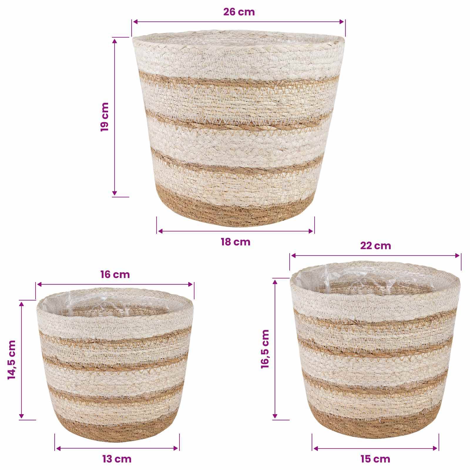 Paniers à plantes herbe de mer naturel blanc et beige 26 x 26 x 19 cm, Poids:0.94kg - PANGIVO - Image 7