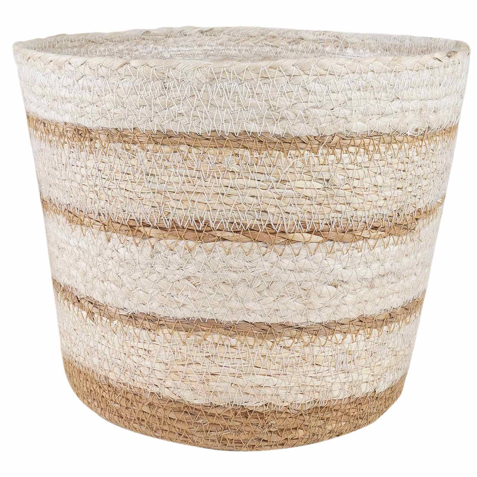 Paniers à plantes herbe de mer naturel blanc et beige 26 x 26 x 19 cm, Poids:0.94kg - PANGIVO - Image 2