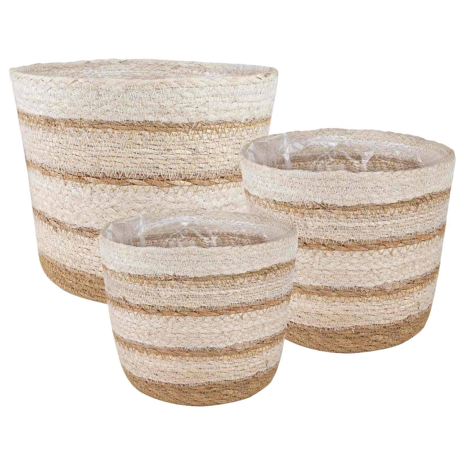Paniers à plantes herbe de mer naturel blanc et beige 26 x 26 x 19 cm, Poids:0.94kg - PANGIVO - Image 1