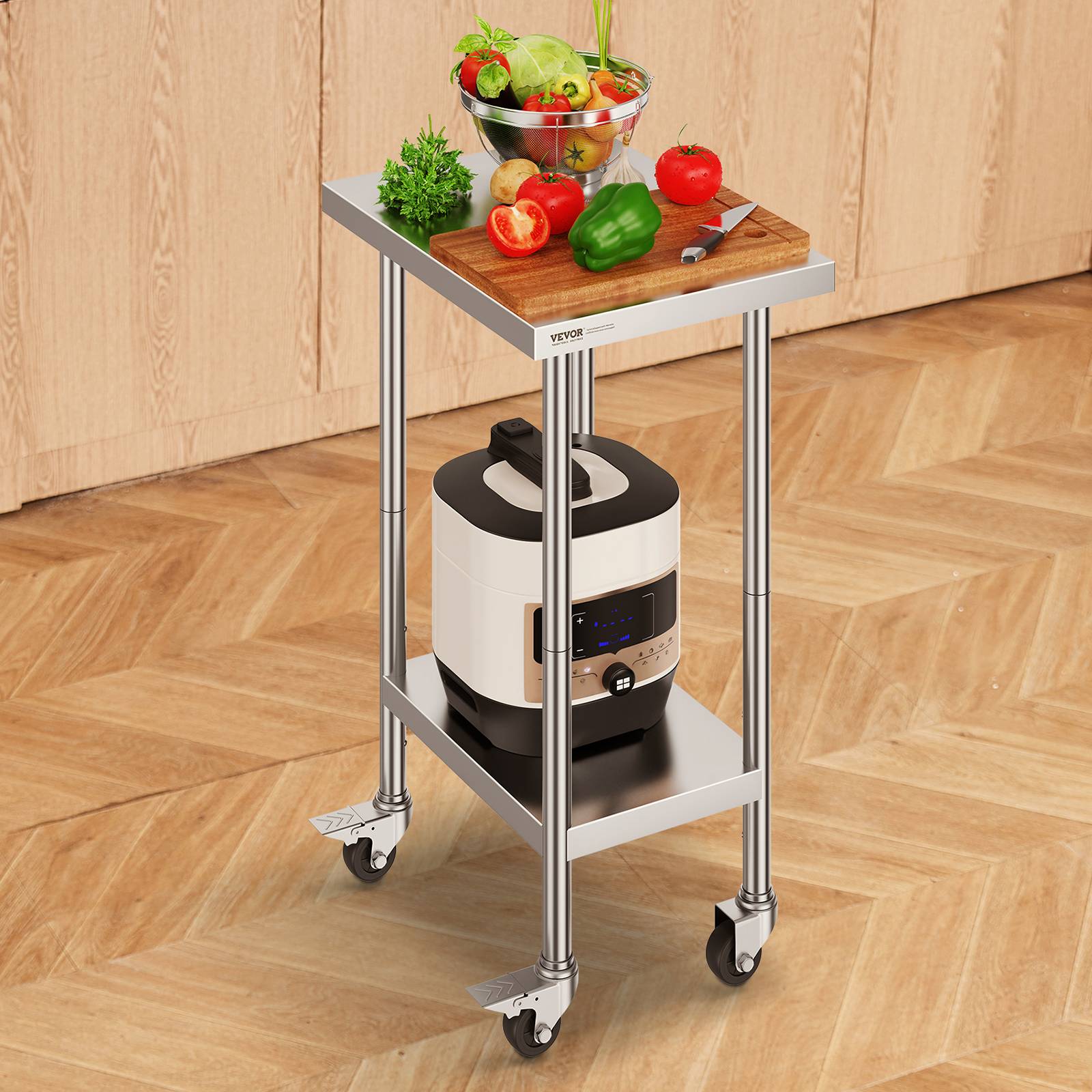 VEVOR Table de travail inox 61 x 45,7 x 95,5 cm. 4 roulettes, 3 hauteurs réglables. Pour restaurant, maison, bar. - Image 8