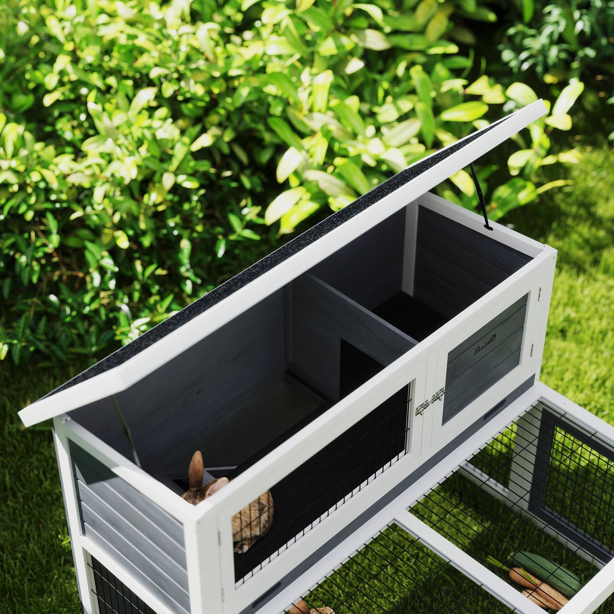 Clapier extérieur 2 niveaux bois lapin grand enclos 122x95x93cm gris - ComfortXL Outdoor Living - Image 10