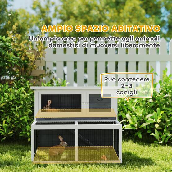Clapier extérieur 2 niveaux bois lapin grand enclos 122x95x93cm gris - ComfortXL Outdoor Living - Image 6