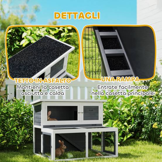 Clapier extérieur 2 niveaux bois lapin grand enclos 122x95x93cm gris - ComfortXL Outdoor Living - Image 9