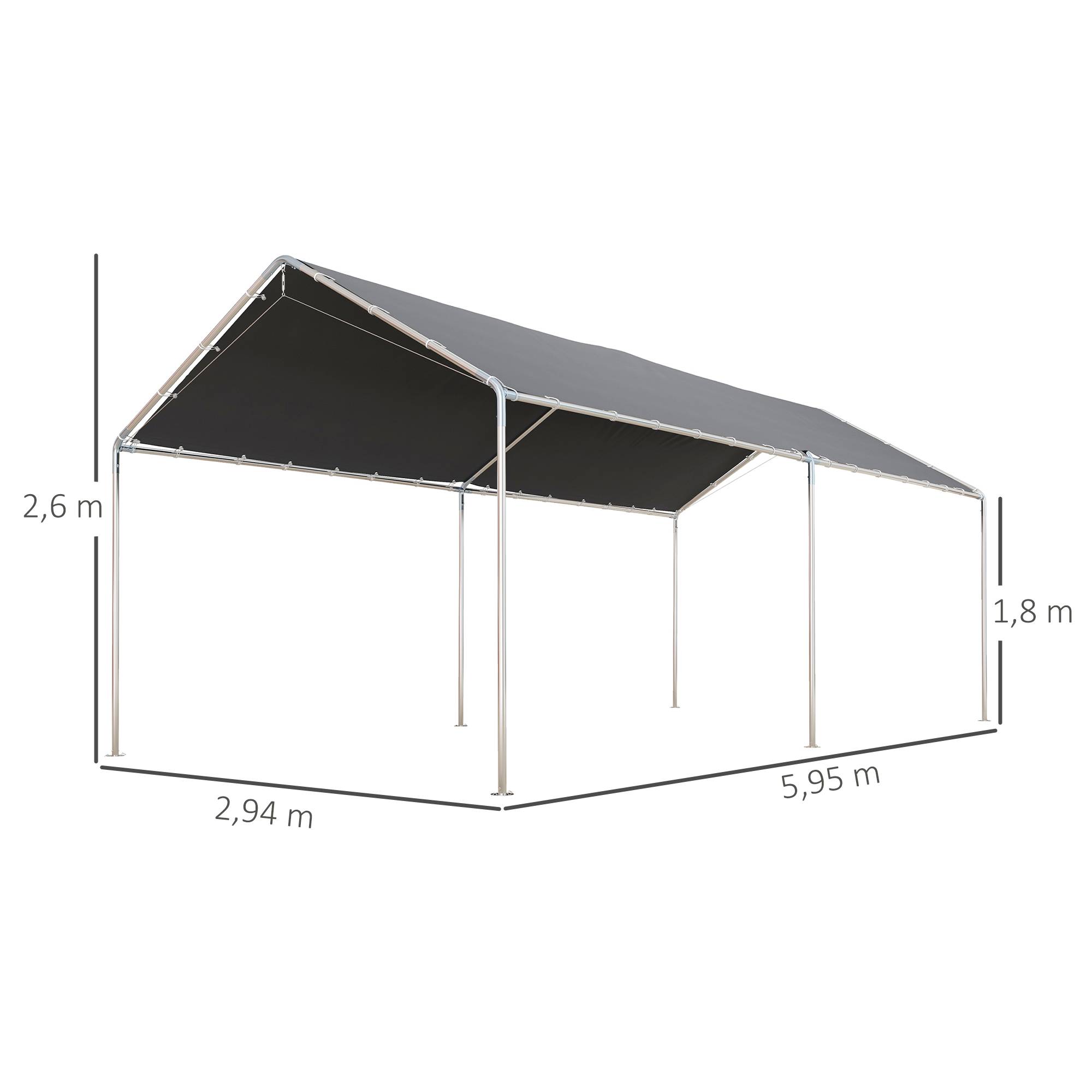 Outsunny - Carport auvent pour voiture 5,95L x 2,90l x 2,60H m acier galvanisé robuste PE haute densité gris - Outsunny - Imagen 3