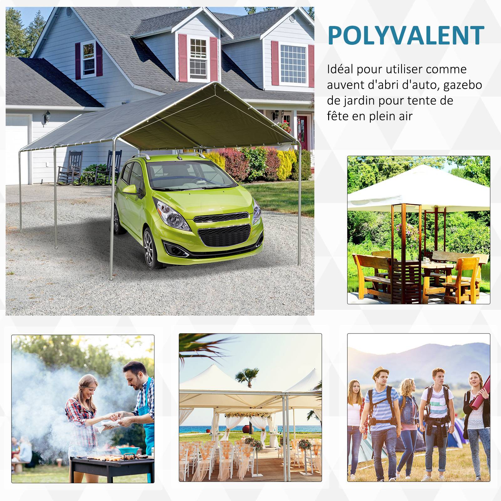 Outsunny - Carport auvent pour voiture 5,95L x 2,90l x 2,60H m acier galvanisé robuste PE haute densité gris - Outsunny - Imagen 7