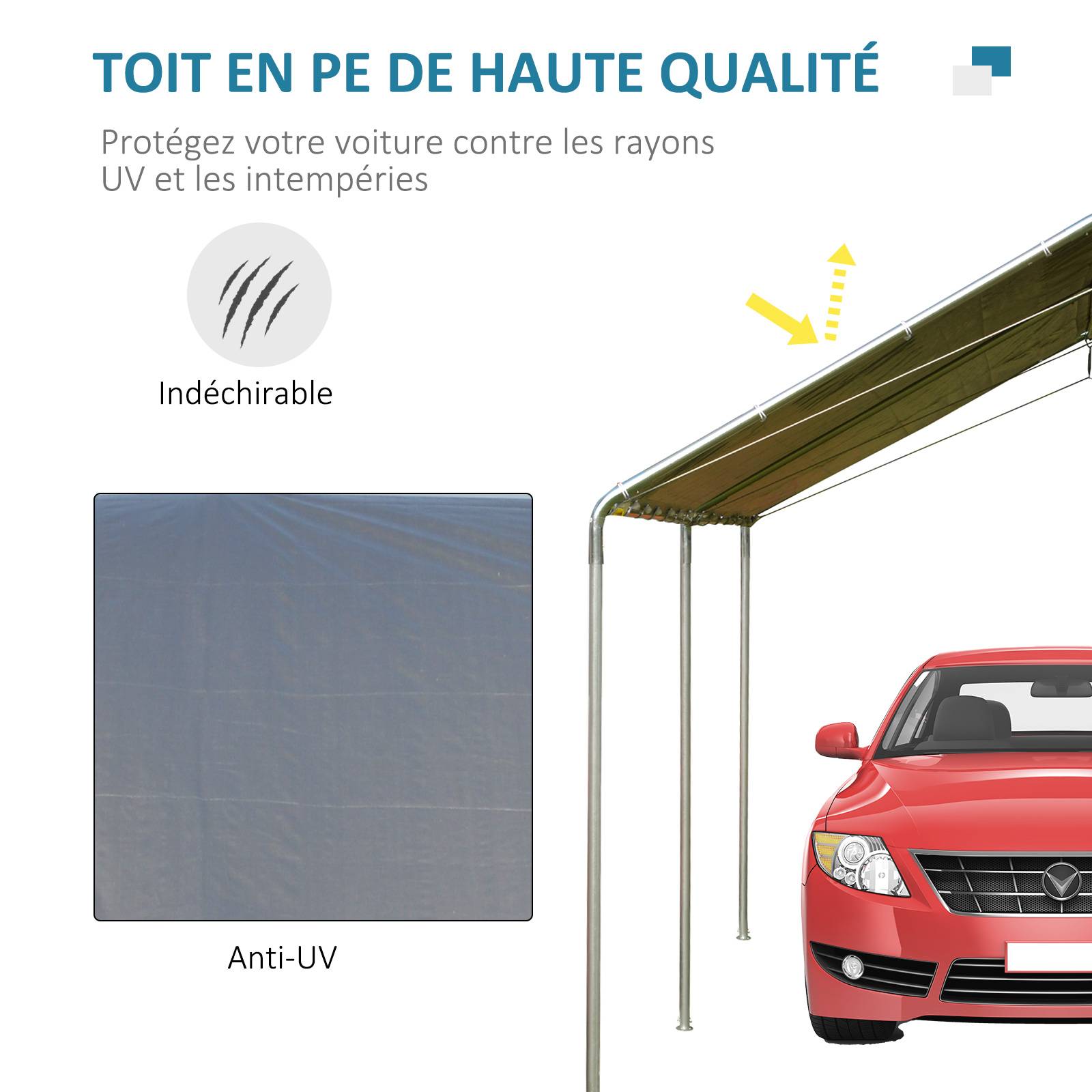 Outsunny - Carport auvent pour voiture 5,95L x 2,90l x 2,60H m acier galvanisé robuste PE haute densité gris - Outsunny - Imagen 5