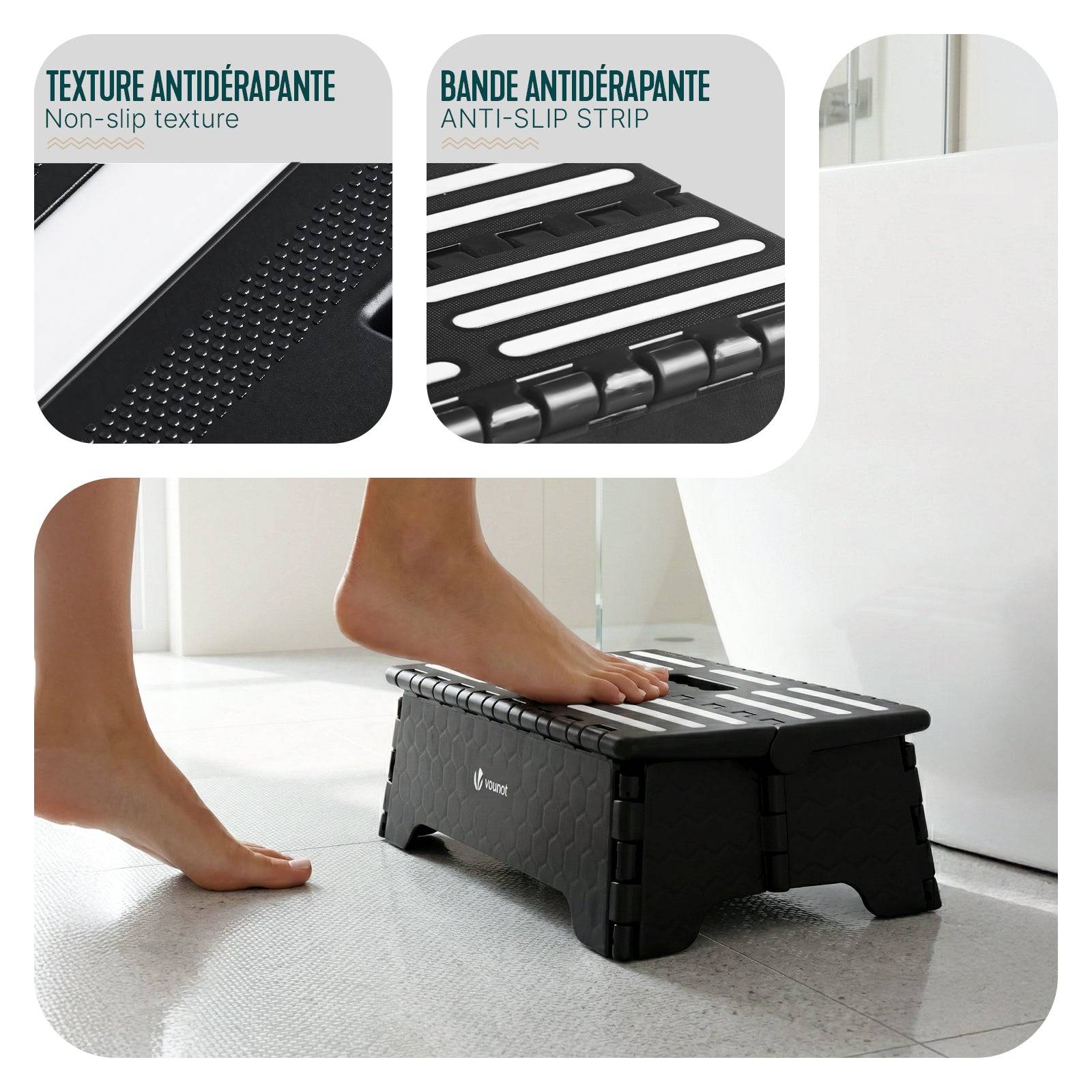 Marchepied pliable antidérapant 39.5x24x13cm - Plateforme tabouret portable avec poignée intégrée - Plastique - Noir - VOUNOT® - Image 4