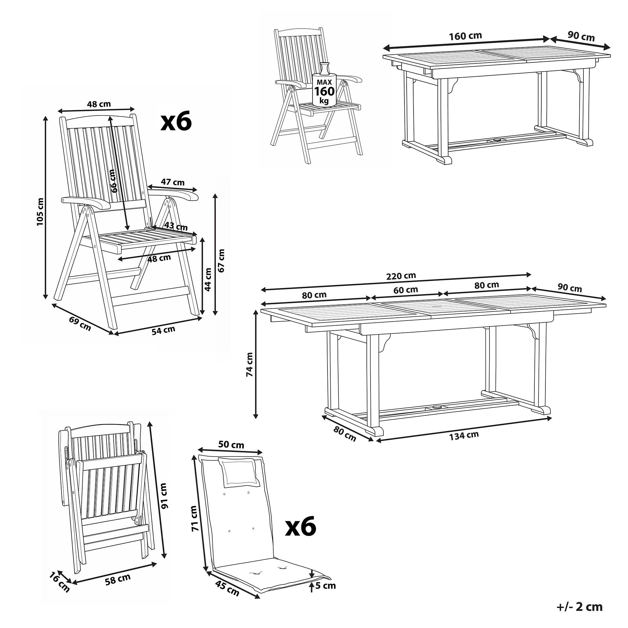 Beliani - Set de Jardin Salle à Manger Extérieure en Bois d\'Acacia Foncé Table Extensible et 6 Chaises Pliantes Style Rustique et Toscane - Imagen 3