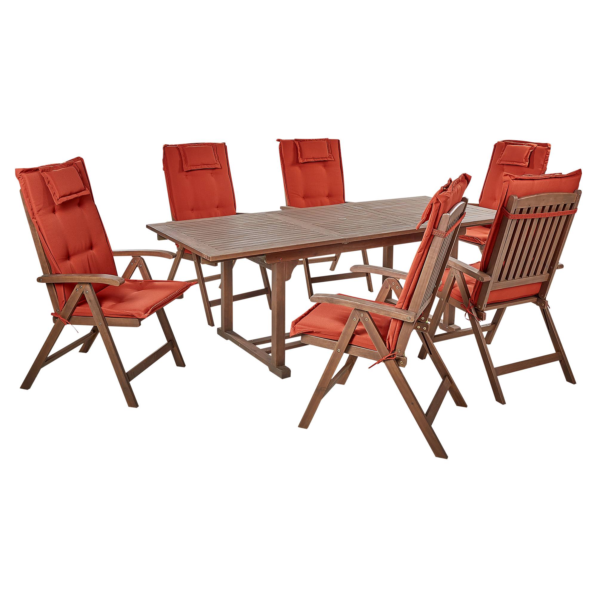 Beliani - Set de Jardin Salle à Manger Extérieure en Bois d\'Acacia Foncé Table Extensible et 6 Chaises Pliantes Style Rustique et Toscane - Imagen 1