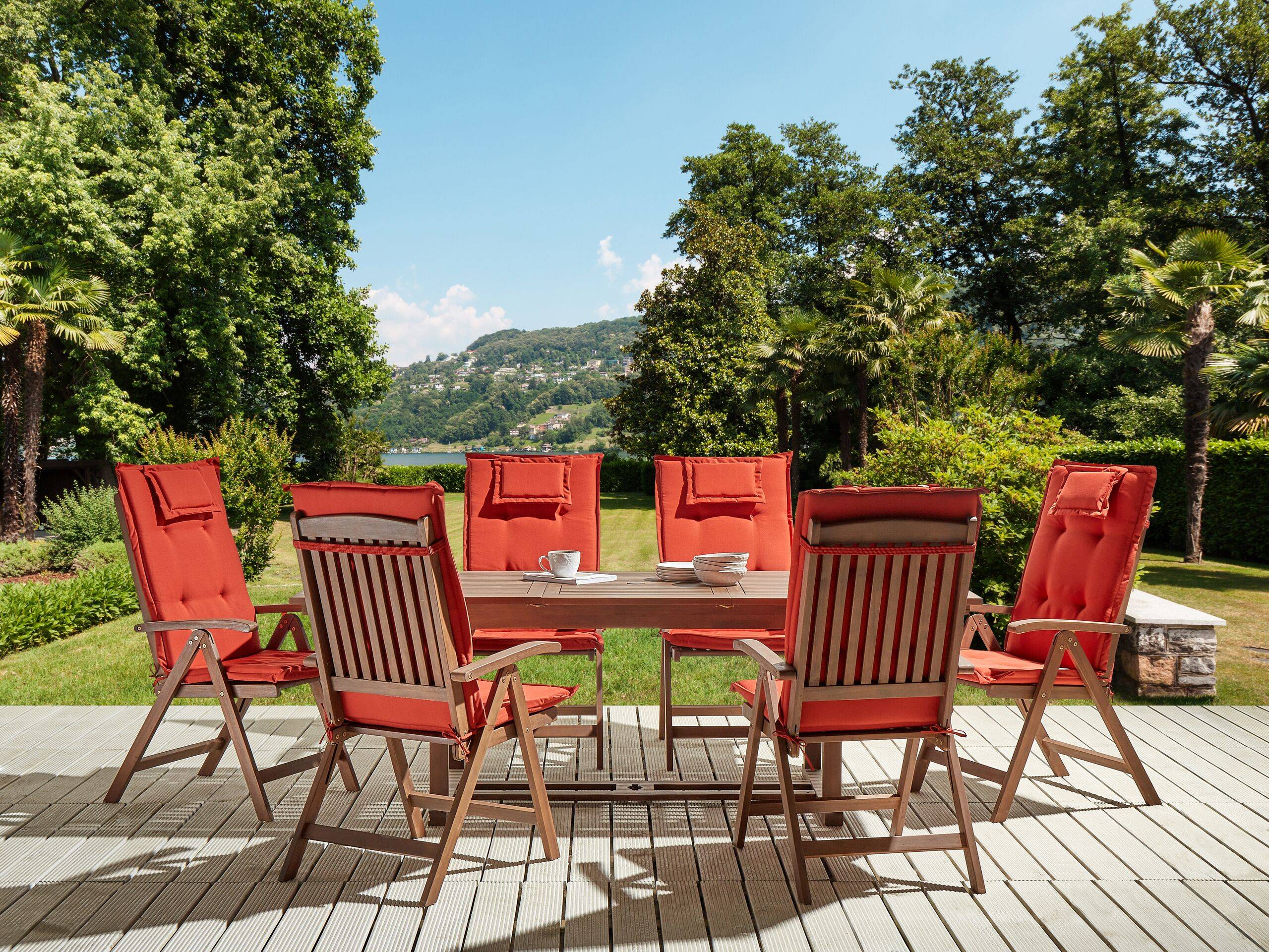 Beliani - Set de Jardin Salle à Manger Extérieure en Bois d\'Acacia Foncé Table Extensible et 6 Chaises Pliantes Style Rustique et Toscane - Imagen 2