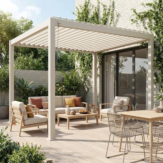 Pergola bioclimatique aluminium beige Triomphe 3x3 m lames orientables | sweeek - Image 1