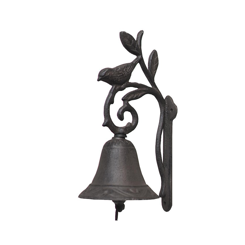 Chemin De Campagne - Cloche murale surmontée d'un oiseau en fonte marron 13 x Ht.22 cm Chemin de campagne - Imagen 1