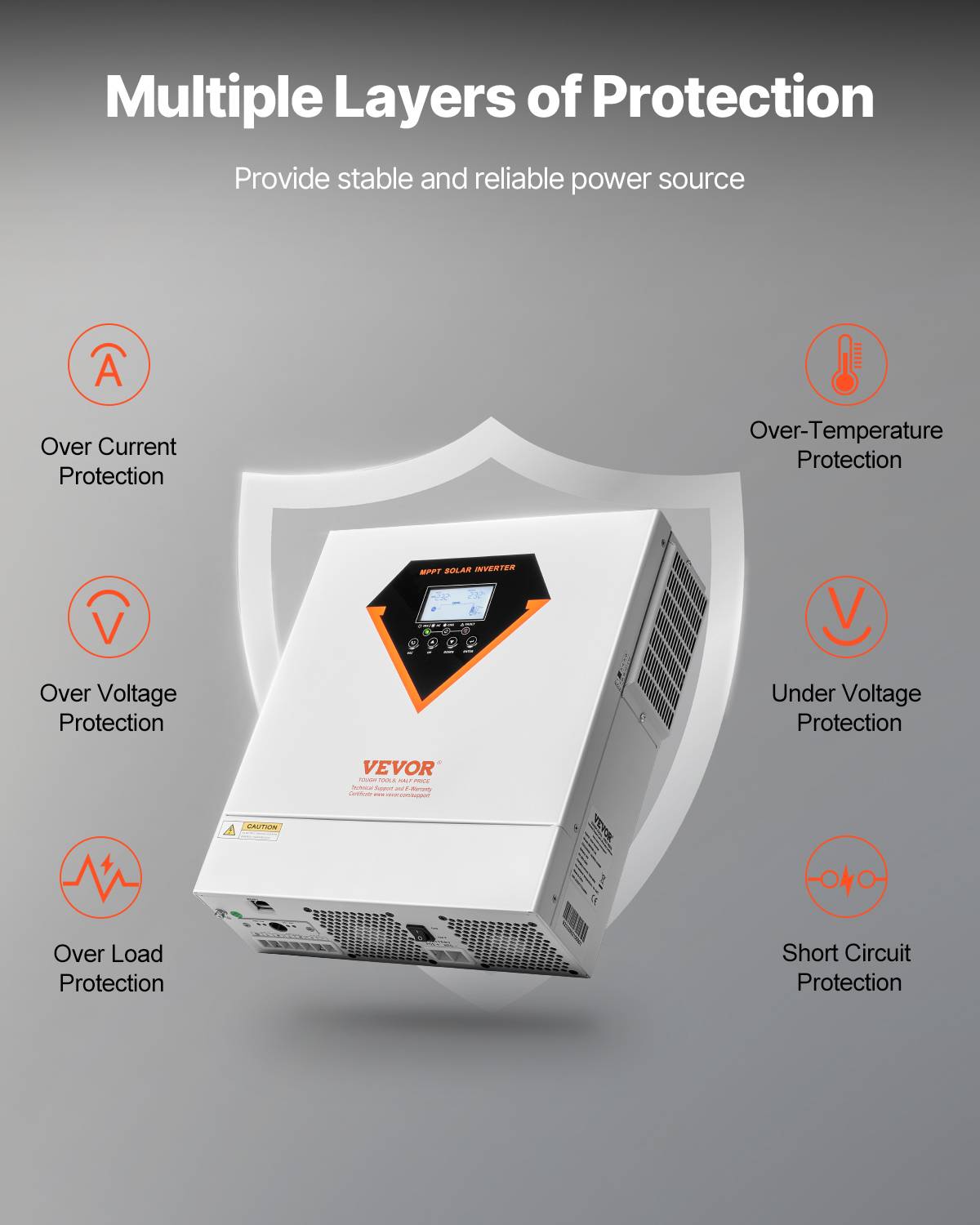 Vevor - VEVOR Onduleur solaire hybride 3500W, 24V->220/230V, contrôleur MPPT 100A intégré, hors réseau. - Image 6