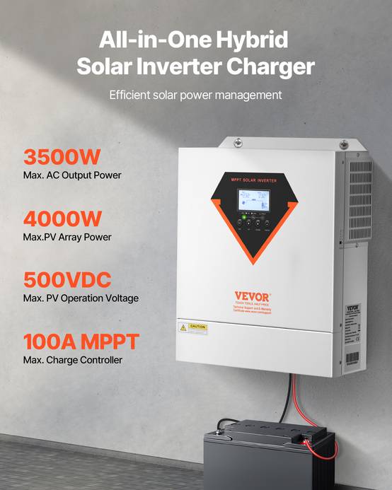 Vevor - VEVOR Onduleur solaire hybride 3500W, 24V->220/230V, contrôleur MPPT 100A intégré, hors réseau. - Image 2