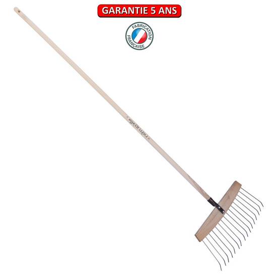 Outils Perrin - Balai à feuilles et gazon bois/acier 16 dents, manche 165cm - Gris algue Outils Perrin
