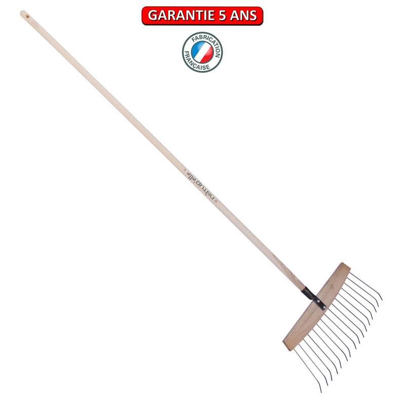Outils Perrin - Balai à feuilles et gazon bois/acier 16 dents, manche 165cm - Gris algue Outils Perrin