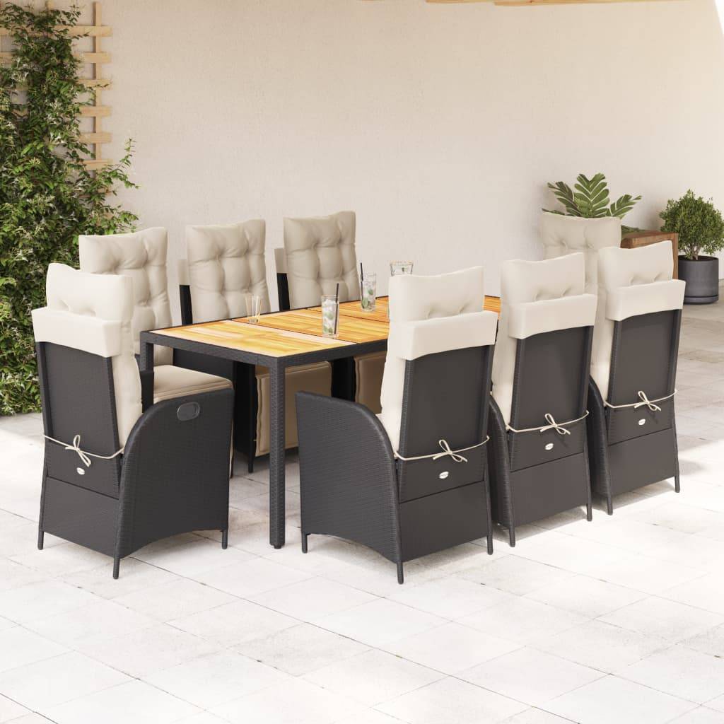 ComfortXL - Salon de Jardin 8 Fauteuils Relax en Résine Tressée Noire, Table Rectangulaire Acacia, Coussins Crème Déhoussables – ComfortXL Outdoor Living - Image 1