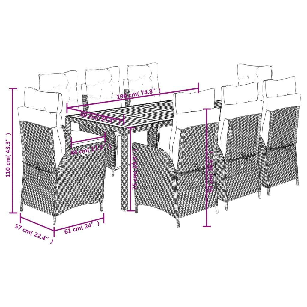 ComfortXL - Salon de Jardin 8 Fauteuils Relax en Résine Tressée Noire, Table Rectangulaire Acacia, Coussins Crème Déhoussables – ComfortXL Outdoor Living - Image 9