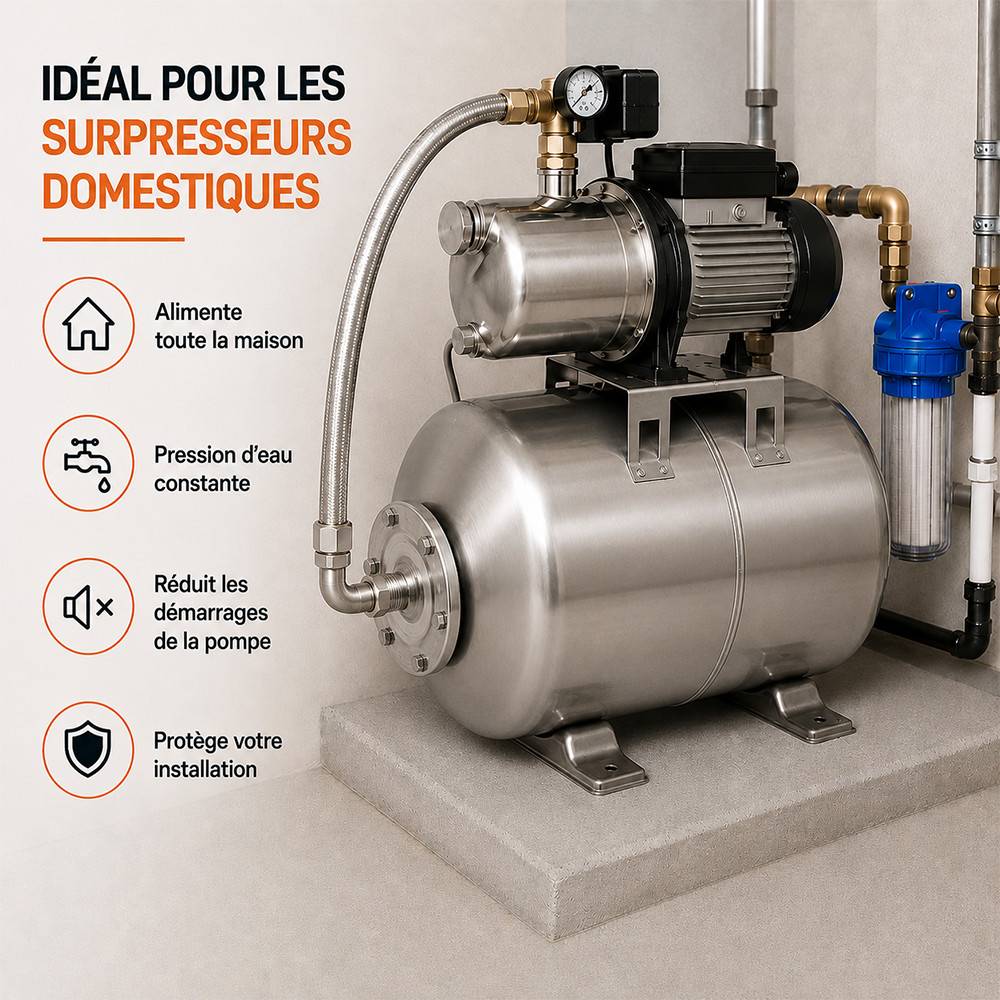 Gt Market - Réservoir pression à vessie horizontal en inox - 50 litres - GT MARKET - Imagen 5