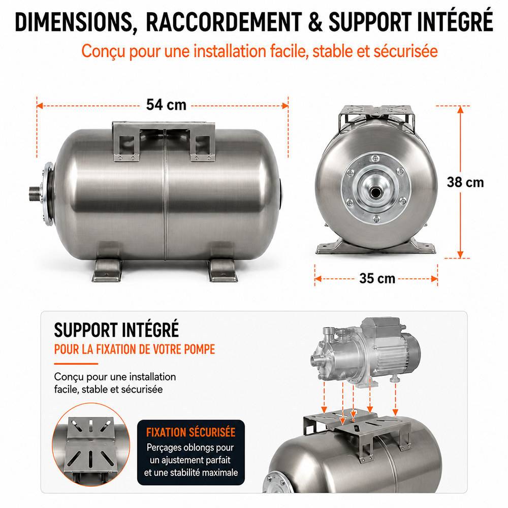 Gt Market - Réservoir pression à vessie horizontal en inox - 50 litres - GT MARKET - Imagen 3