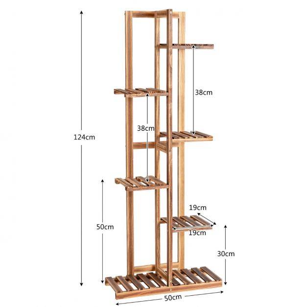 Helloshop26 - Étagère pour fleurs en bambou 6 niveaux autoportante 7 pots avec dispositif anti-basculement intérieur extérieur marron - Imagen 5