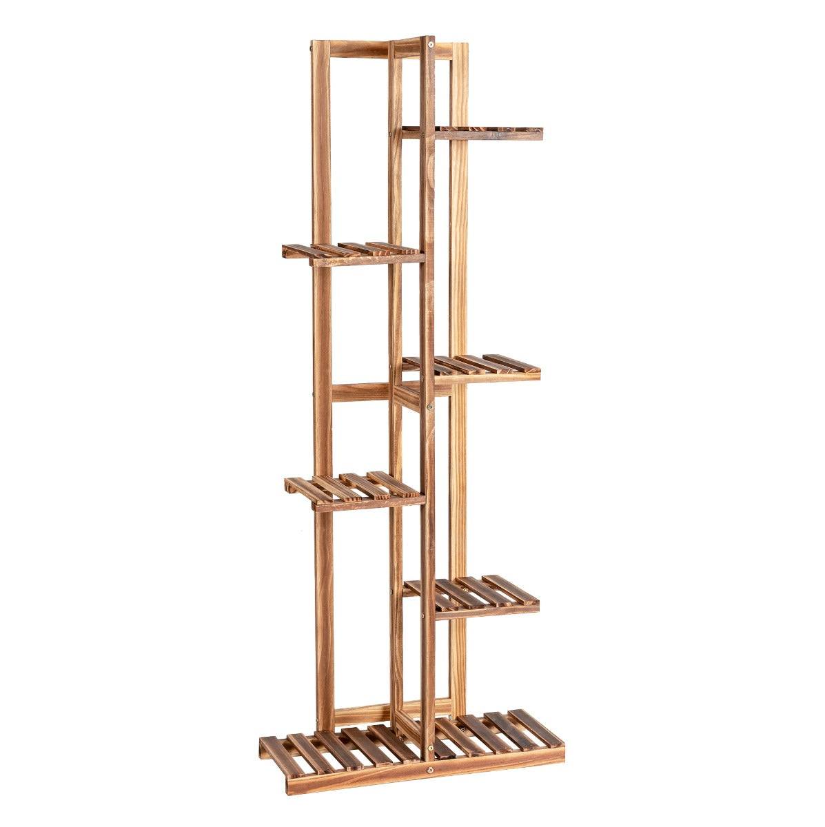 Helloshop26 - Étagère pour fleurs en bambou 6 niveaux autoportante 7 pots avec dispositif anti-basculement intérieur extérieur marron - Imagen 1