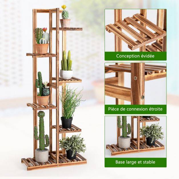 Helloshop26 - Étagère pour fleurs en bambou 6 niveaux autoportante 7 pots avec dispositif anti-basculement intérieur extérieur marron - Imagen 2
