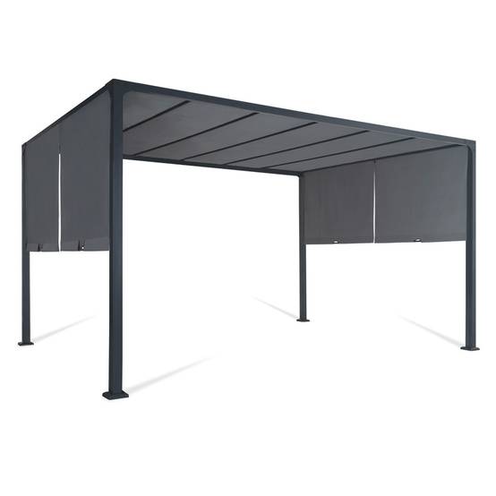Pergola coulissante 2 pans 3x4 M belvédère de jardin toile gris anthracite - Image 2
