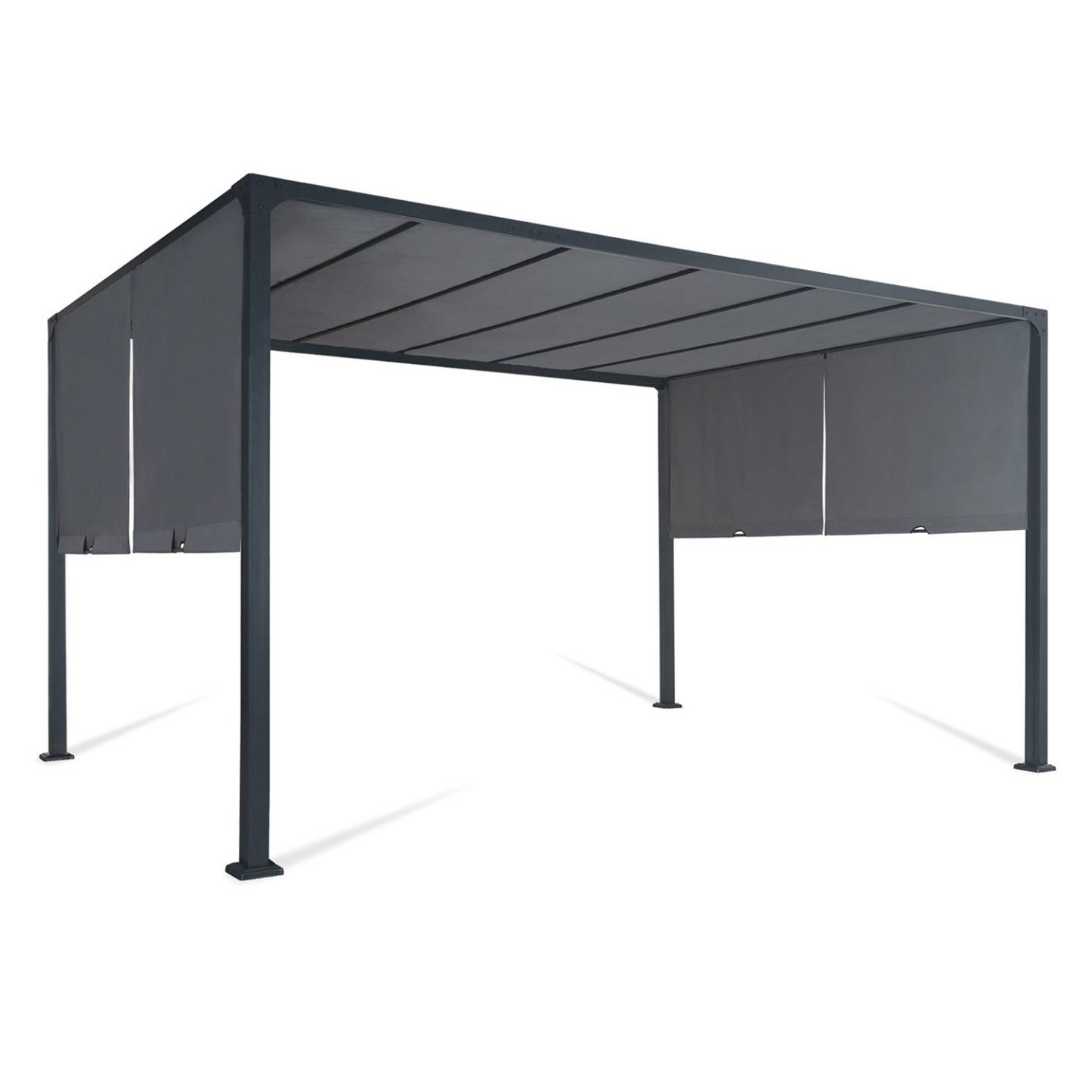 Pergola coulissante 2 pans 3x4 M belvédère de jardin toile gris anthracite - Image 2