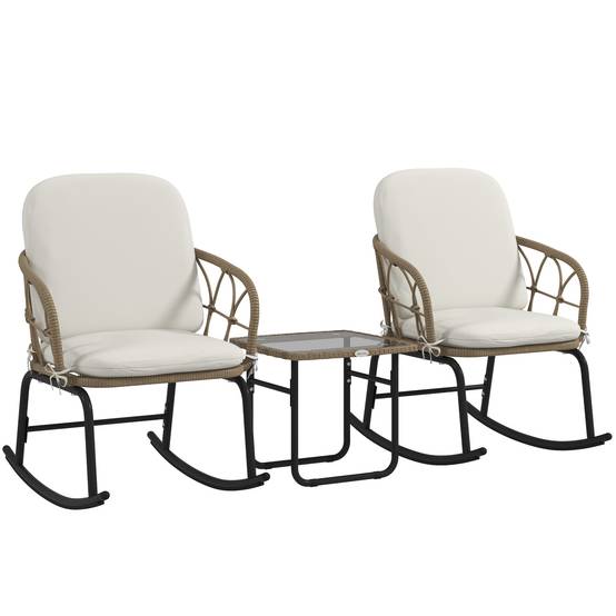 Set de mobilier de jardin 3 pièces avec 2 fauteuils à bascule et table en Rattan, Jaune - PANGIVO - Image 1