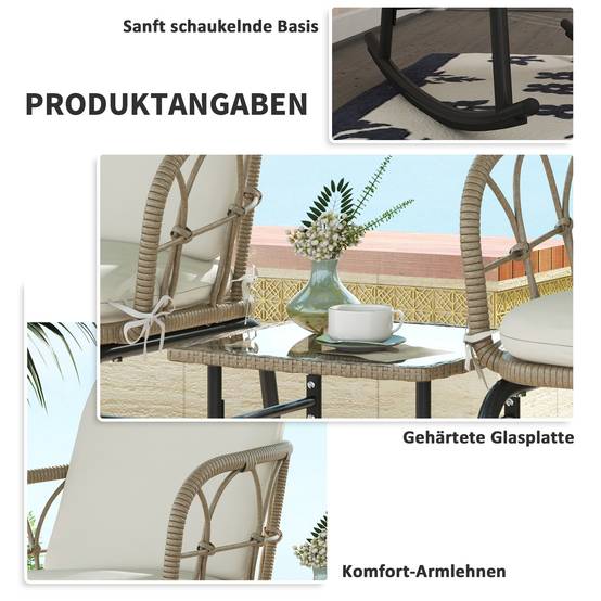 Set de mobilier de jardin 3 pièces avec 2 fauteuils à bascule et table en Rattan, Jaune - PANGIVO - Image 6