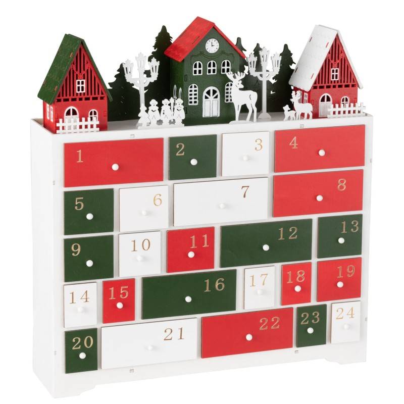 Calendrier de l'avent en bois multicouleur 38x10.5x41 cm - J-Line