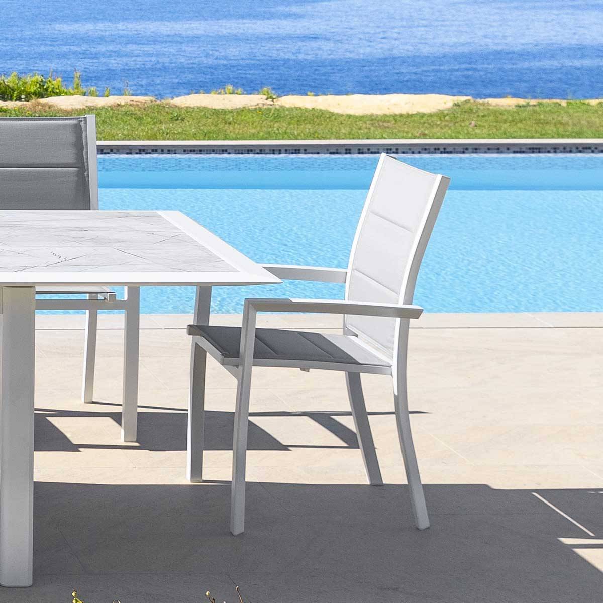 Hesperide - Fauteuil de jardin empilable "Allure" glacier & blanc en aluminium traité époxy Hespéride - Imagen 3