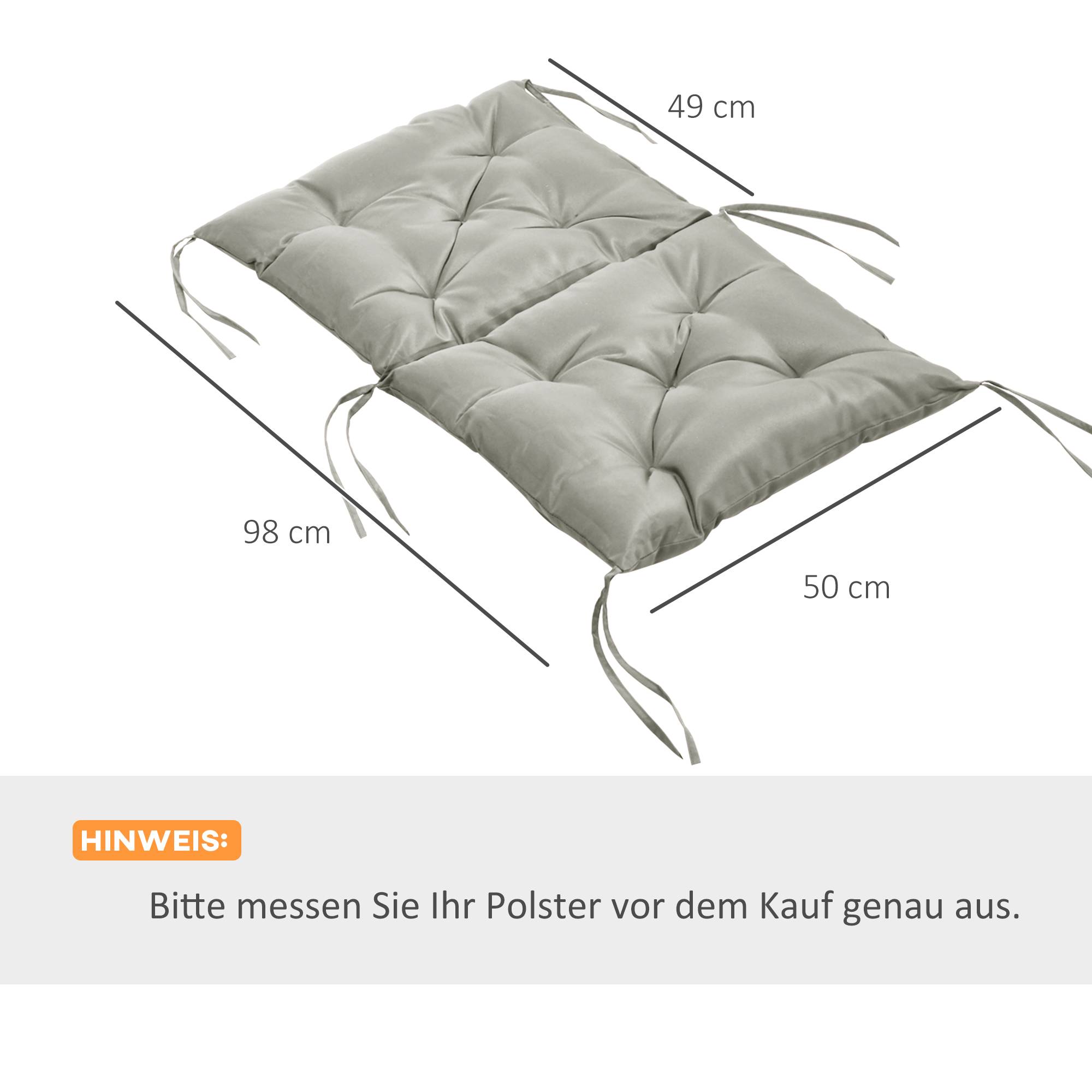 ComfortXL - Lot de 2 coussins de chaise polyester 98 x 50 x 8 cm gris clair intérieur extérieur avec liens de fixation - Image 3