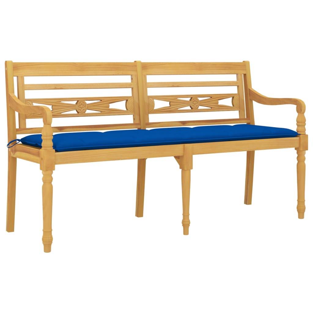 Helloshop26 - Banc de jardin meuble de patio d'extérieur terrasse avec coussin bleu 150 x 51,5 x 84 cm bois de teck massif - Imagen 1