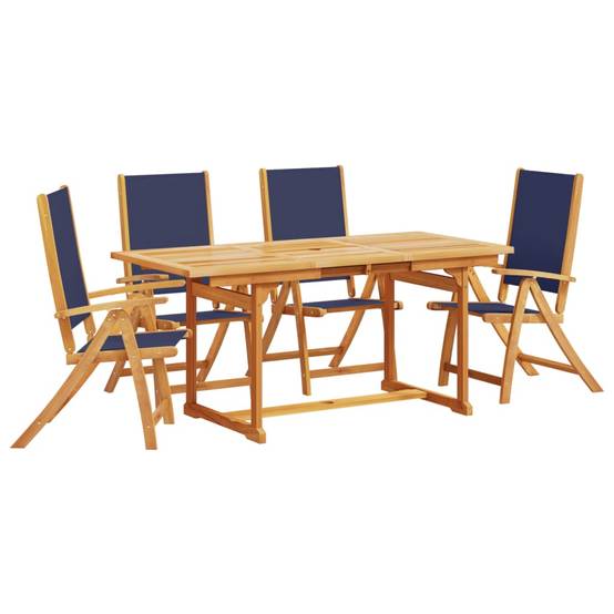 Table et Chaises de Jardin 5 Pièces Bois d'Acacia Table Extensible 120-170cm Assises Bleu – ComfortXL Outdoor Living - Image 2