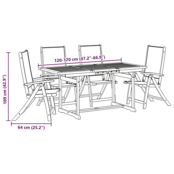 Table et Chaises de Jardin 5 Pièces Bois d'Acacia Table Extensible 120-170cm Assises Bleu – ComfortXL Outdoor Living - Image 3