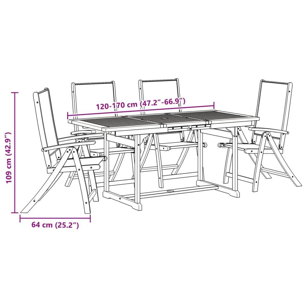 Table et Chaises de Jardin 5 Pièces Bois d'Acacia Table Extensible 120-170cm Assises Bleu – ComfortXL Outdoor Living - Image 3