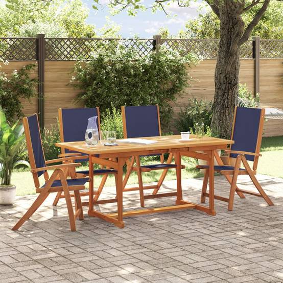 Table et Chaises de Jardin 5 Pièces Bois d'Acacia Table Extensible 120-170cm Assises Bleu – ComfortXL Outdoor Living - Image 1