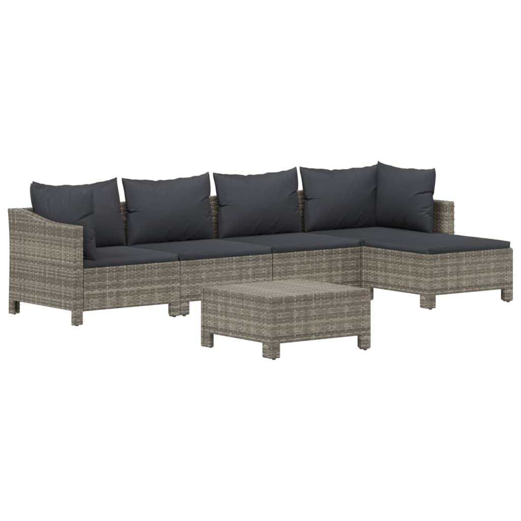 Helloshop26 - Salon de jardin meuble d'extérieur ensemble de mobilier 6 pièces avec coussins gris résine tressée - Imagen 1