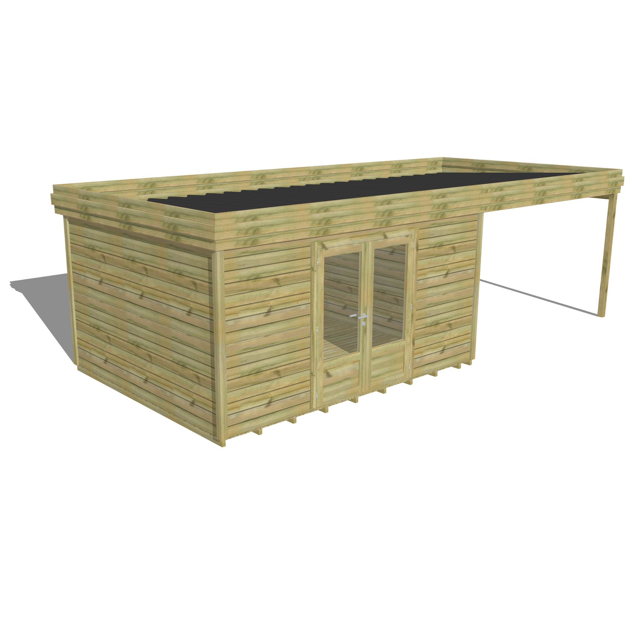 ABRI DE JARDIN bois  autoclave 27mm - 7,84x3,44m / 27m2 - Bac acier - Plancher bois - Image 1