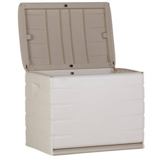 Sans Marque - PLASTIKEN Coffre 260L Intérieur/Extérieur Fonctionnel et Esthétique Cadenassable avec Roulettes Beige - Image 2