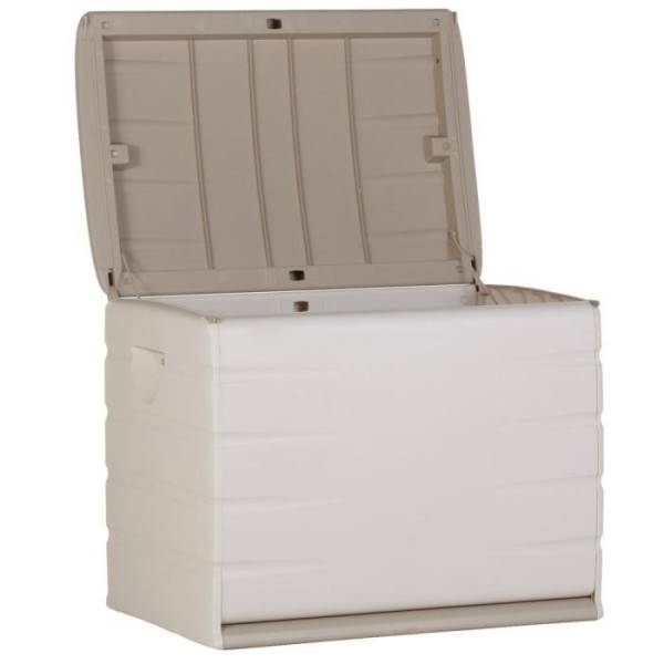 Sans Marque - PLASTIKEN Coffre 260L Intérieur/Extérieur Fonctionnel et Esthétique Cadenassable avec Roulettes Beige - Image 2