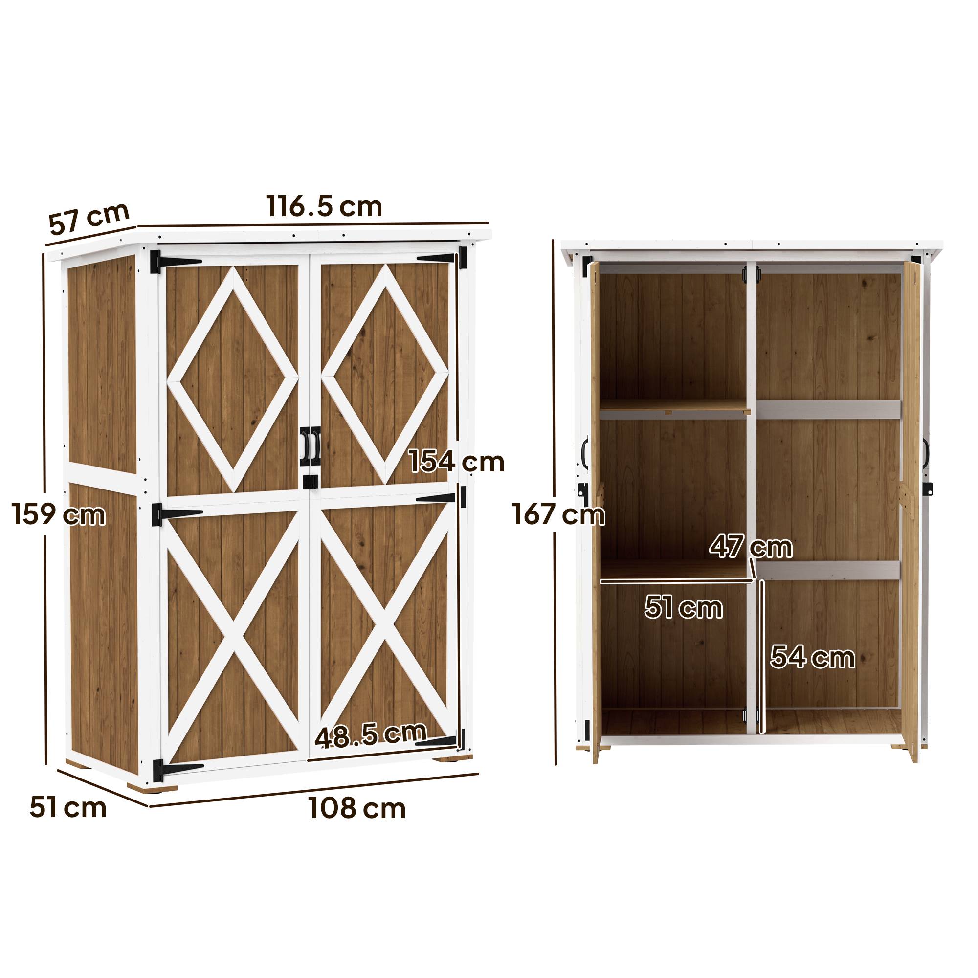 Abri de jardin en sapin avec 2 étagères et 2 portes, 116,5 x 57 x 159/167 cm, marron et blanc - Image 5