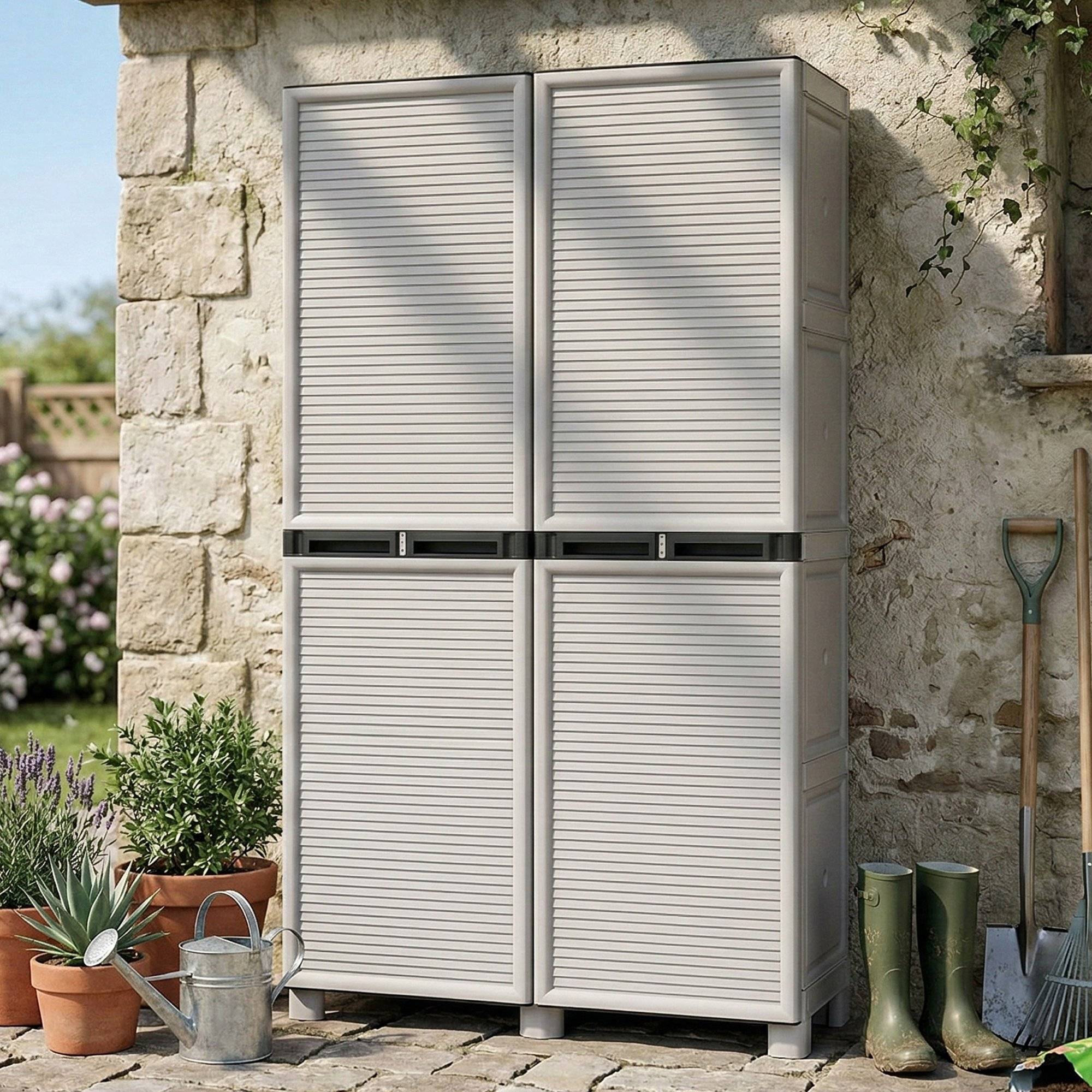 Dmora - Armoire d'extérieur Namur, Armoire polyvalente, Armoire de buanderie, Armoire d'extérieur, 100% Made in Italy, Gris clair, 100x39h172 cm - Dmora - Imagen 2