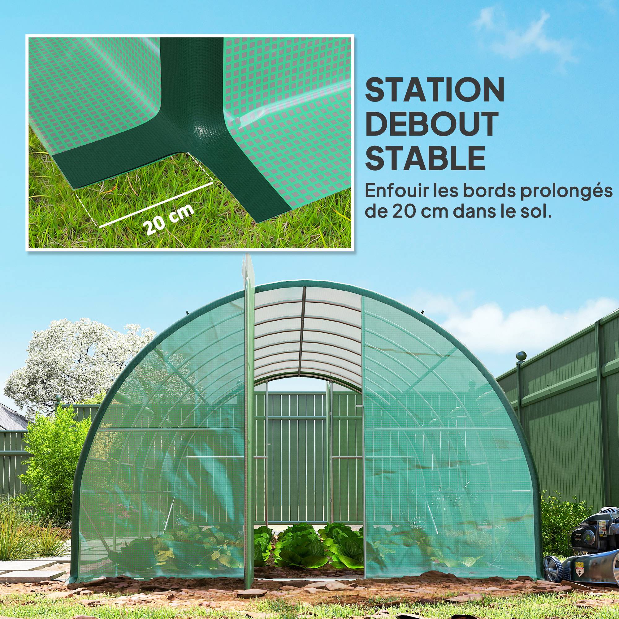 Grande Serre Tunnel 18m² 2 Portes Articulées 8 Fenêtres 6x3x2m Vert - ComfortXL Outdoor Living - Image 10